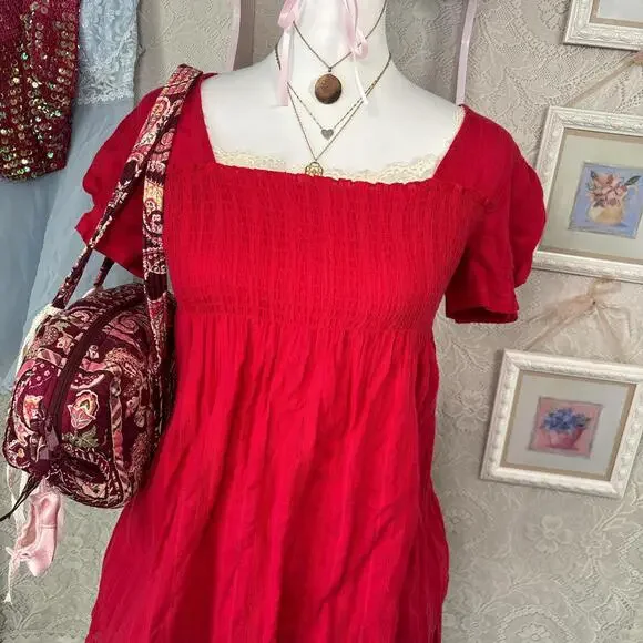 y2k red valentines day babydoll blouse top - Picture 4 of 5